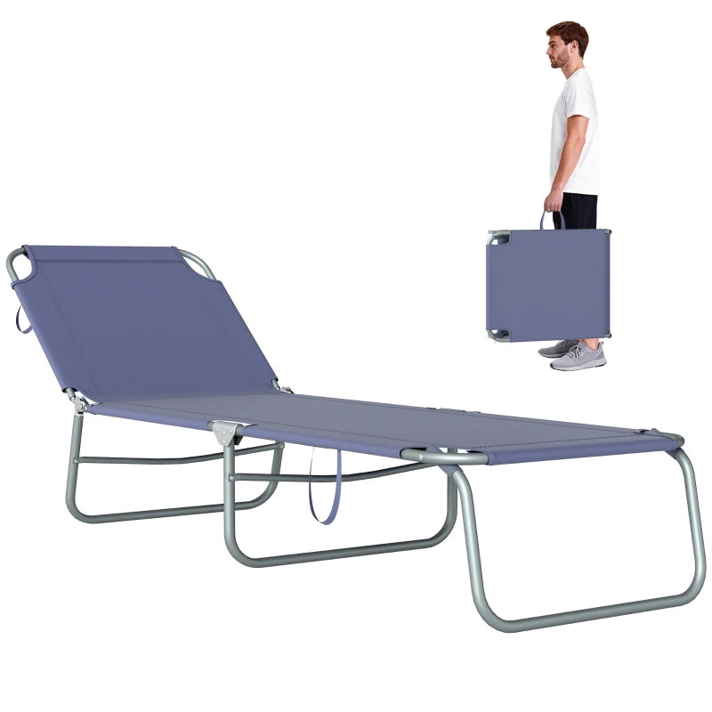 Folding Outdoor Lounge Chair Reclining Tanning Chair with Breathable Mesh Fabric for Patio Garden Pool, Navy Blue
