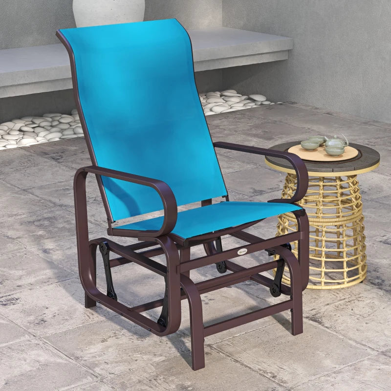 Patio Glider with Breathable Mesh Fabric, Outdoor Glider Chair, Garden Rocking Gliding Seat for Patio, Yard, Porch, Blue