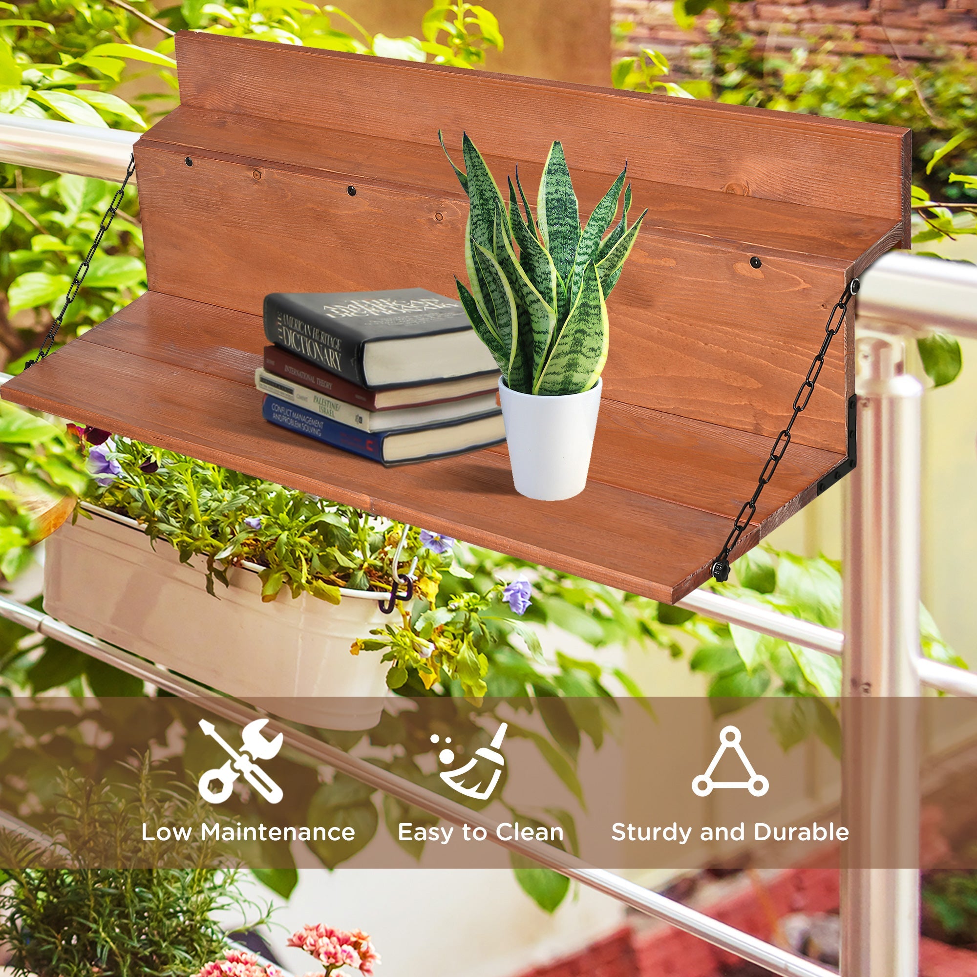Outsunny Spruce Railing Table Foldable Outdoor Hanging Balcony Desk for Patio Garden Orange