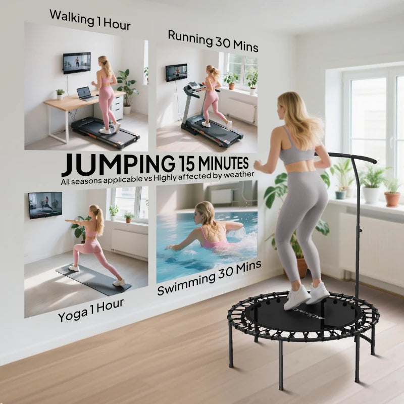 Soozier 40" Foldable Mini Rebounder Trampoline with Adjustable Handle, Quiet Indoor Fitness Trampoline for Adults & Teens – Black
