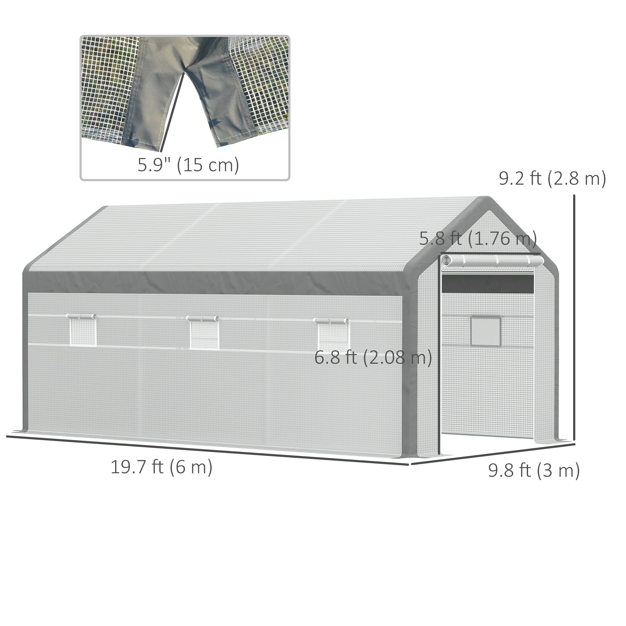Outsunny Walk-in Greenhouse 20' x 10' x 9' with Roll Up Doors 6 Windows for Plant Protection Outdoor PE Cover White
