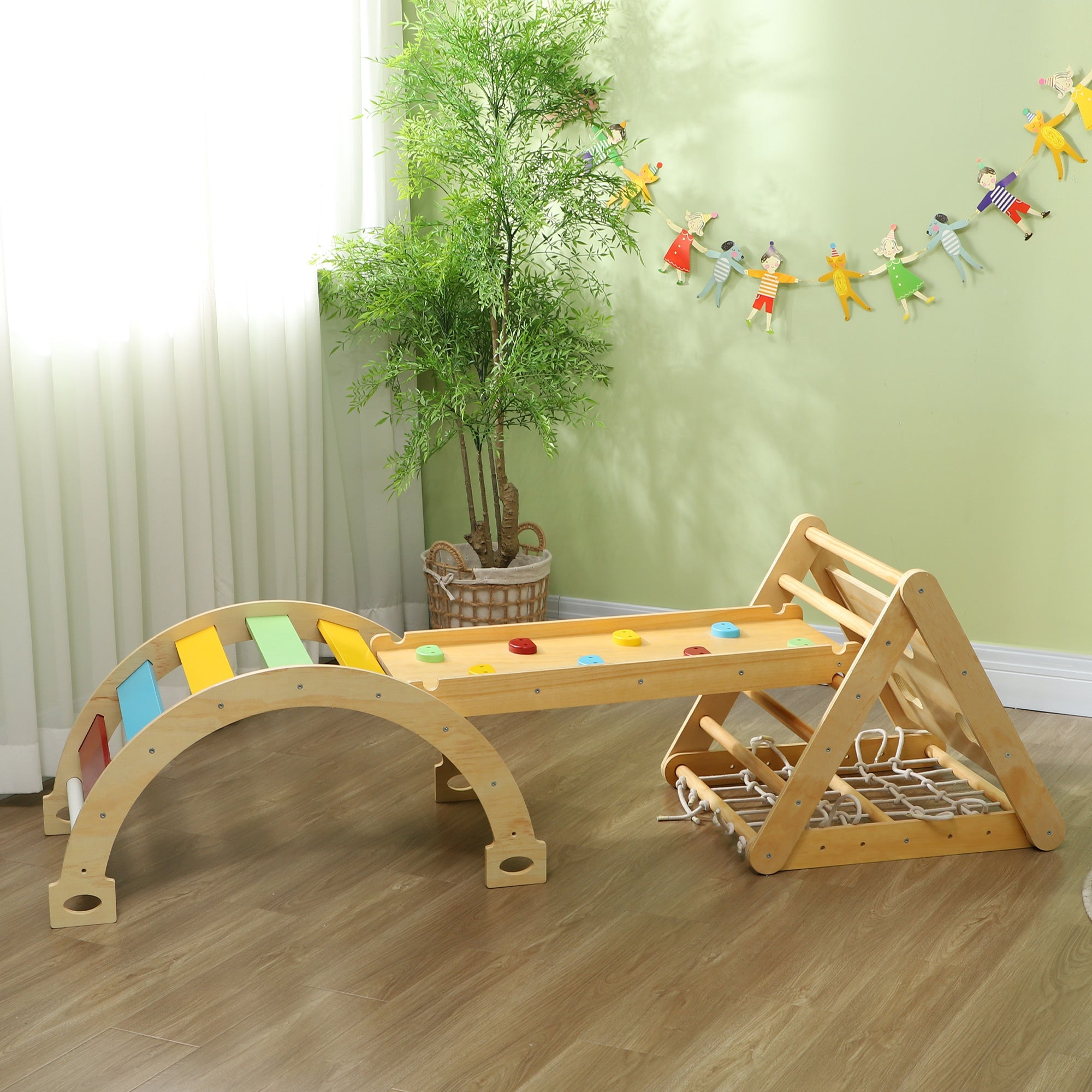 Qaba 7 in 1 Pikler Triangle Set with Ramp, Arch Ladder, for 18-48 Months, Multicolour