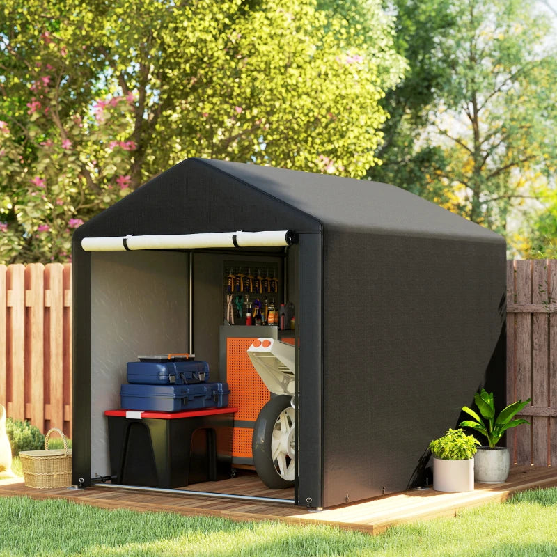 Portable Bicycle Shed with Galvanised Steel Frame and Large Door, Waterproof Outdoor Shed for Garden Tools, Black