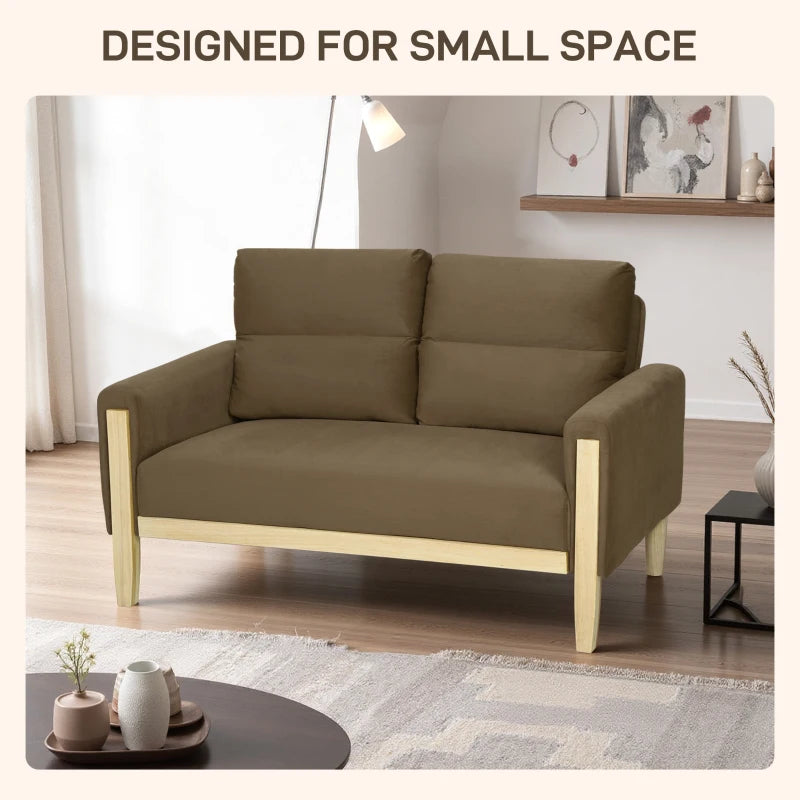53" Loveseat Sofa, Small 2 Seater Couch with Solid Wood Legs, Modern Velvet Sofa for Living Room, Small Spaces,Brown