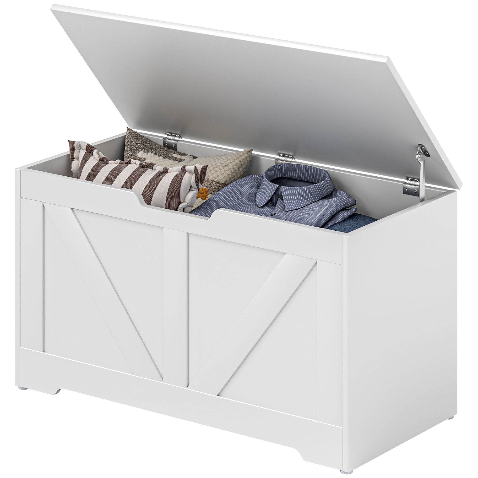 HOMCOM 31.5 Inches Storage Chest, Storage Trunk with 2 Safety Hinges, Wooden Toy Box for Living Room, White Wood Grain