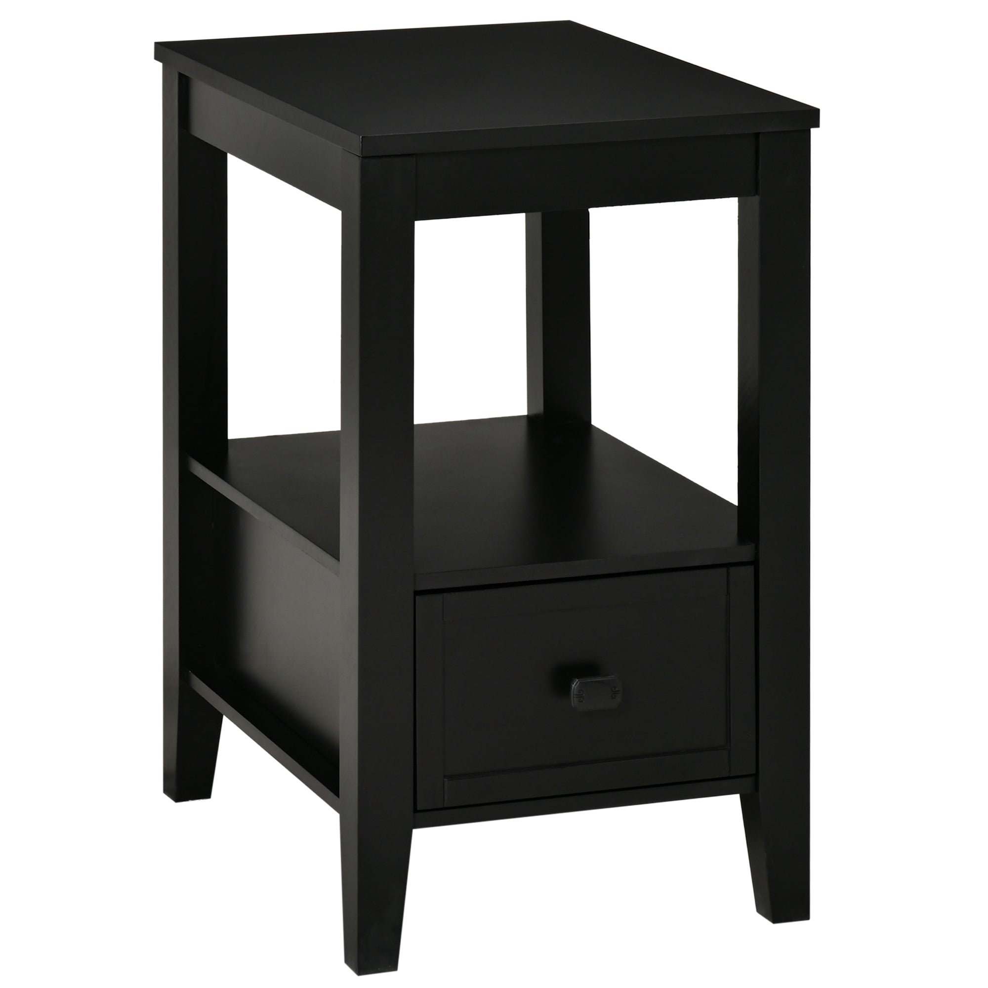 HOMCOM Black Modern End Table with Drawer Shelf Sofa Side Table Nightstand Bedroom Living Room