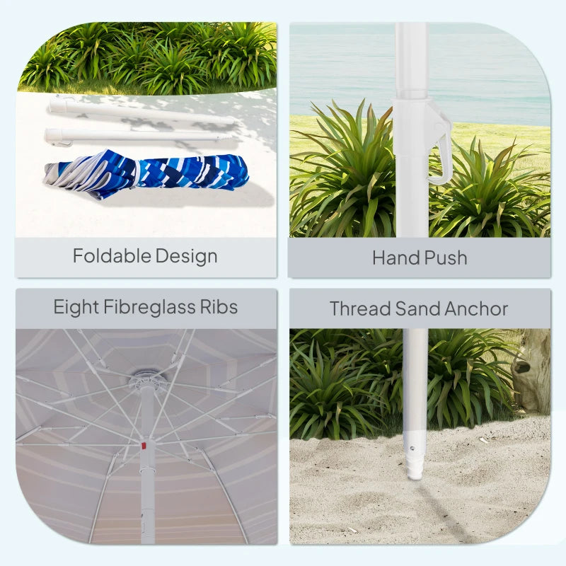 70.9" Dia. Portable Beach Umbrella, UV 50+ Ruffled Outdoor Umbrella with Adjustable Tilt Multicolor