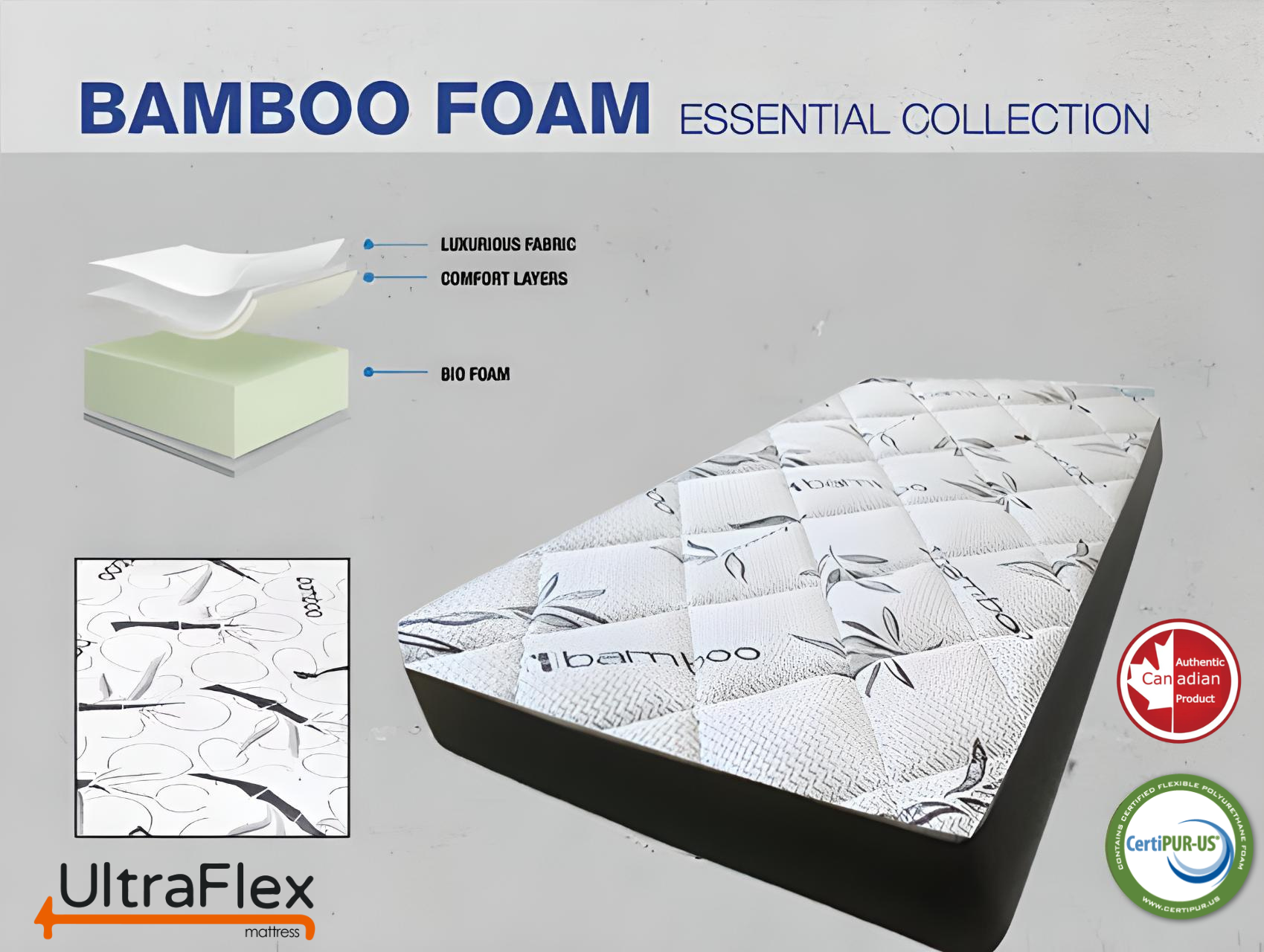 UltraFlex® DreamEasy - Mattress and BoxSpring Set Canadian-Made Medium Firm Gel Infused Comfort with Quilted Top, Pressure Relief, Cooling Technology, Bamboo Cover, CertiPUR-US® Certified Foam (Made in Canada)