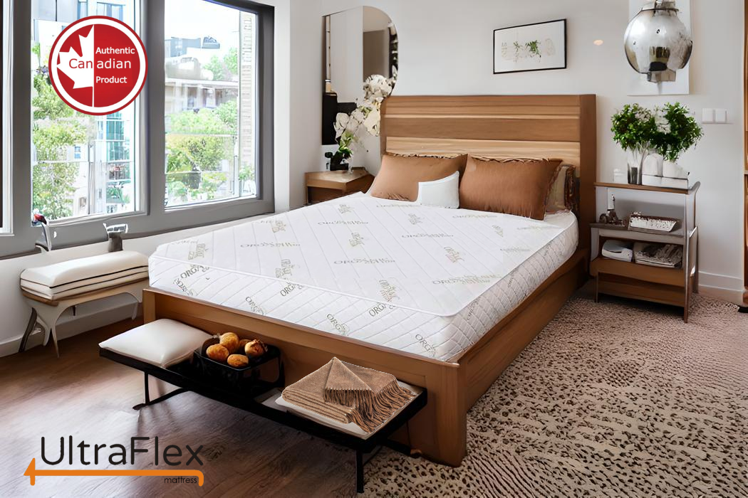 UltraFlex® EcoZen- Mattress and BoxSpring Set Medium Firm Reversible, CertiPUR-US® Certified Foam, Organic Bamboo Cover, Pressure Releiving, Cooling Gel Infused, Eco-Friendly Mattress ( Made In Canada )