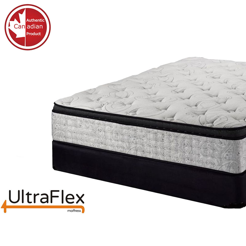 UltraFlex® OASIS- 12” Mattress and BoxSpring Set Hybrid Orthopedic Eurotop, Spinal Care Pocket Coil, Premium High Density Foam Encased, Pressure Relieving Comfort Foam and HDcoil Pocketed, Eco-Friendly Mattress (Made in Canada)