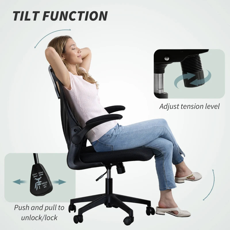 Ergonomic Office Chair, Swivel Desk Chair with Lumbar Support and Adjustable Height, Flip-up Armrests, Wheels, Grey