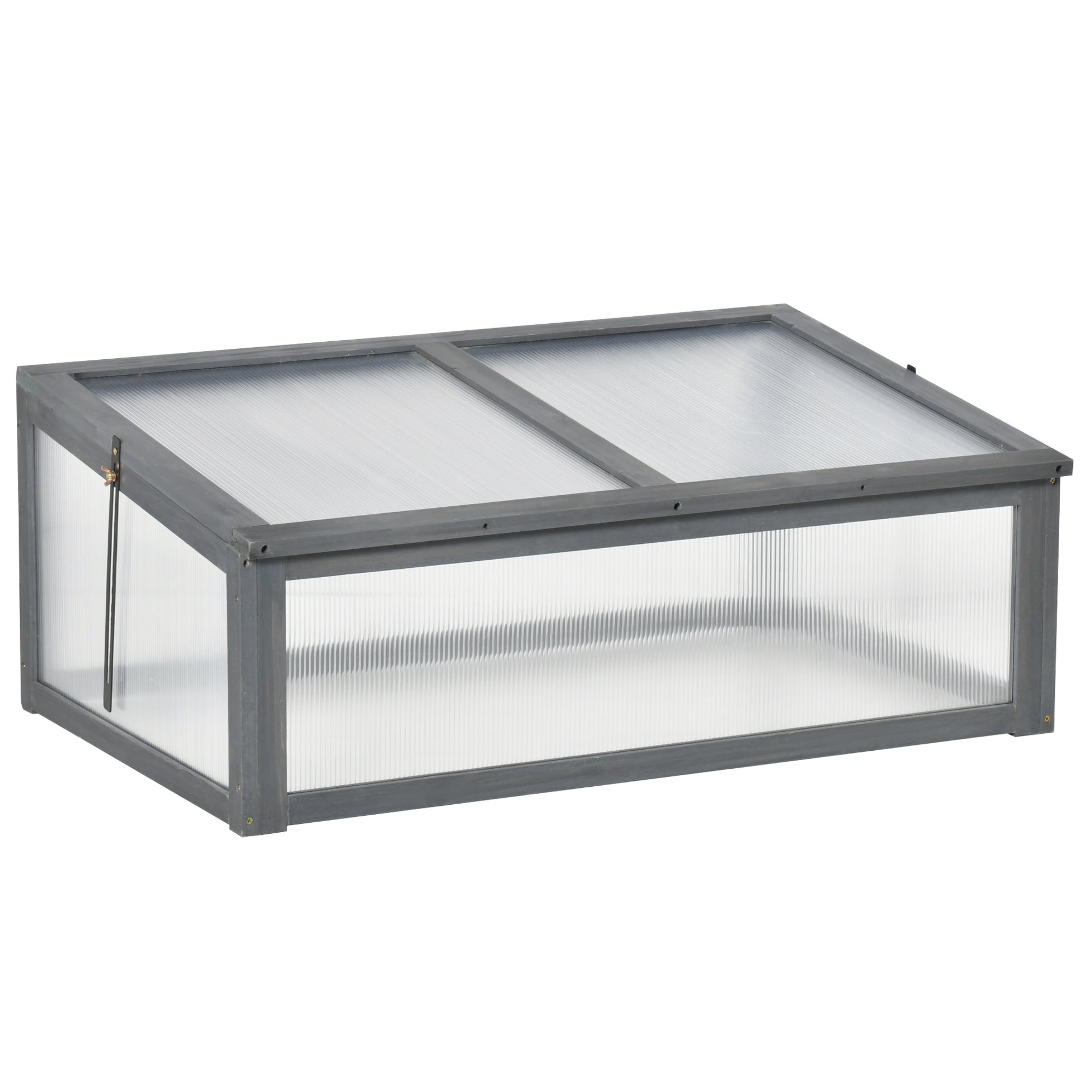 Outsunny 39" x 26" x 16" Wooden Cold Frame with Openable and Tilted Top Cover, Small Polycarbonate Planter Box for Flowers, Vegetables, Plants, Grey