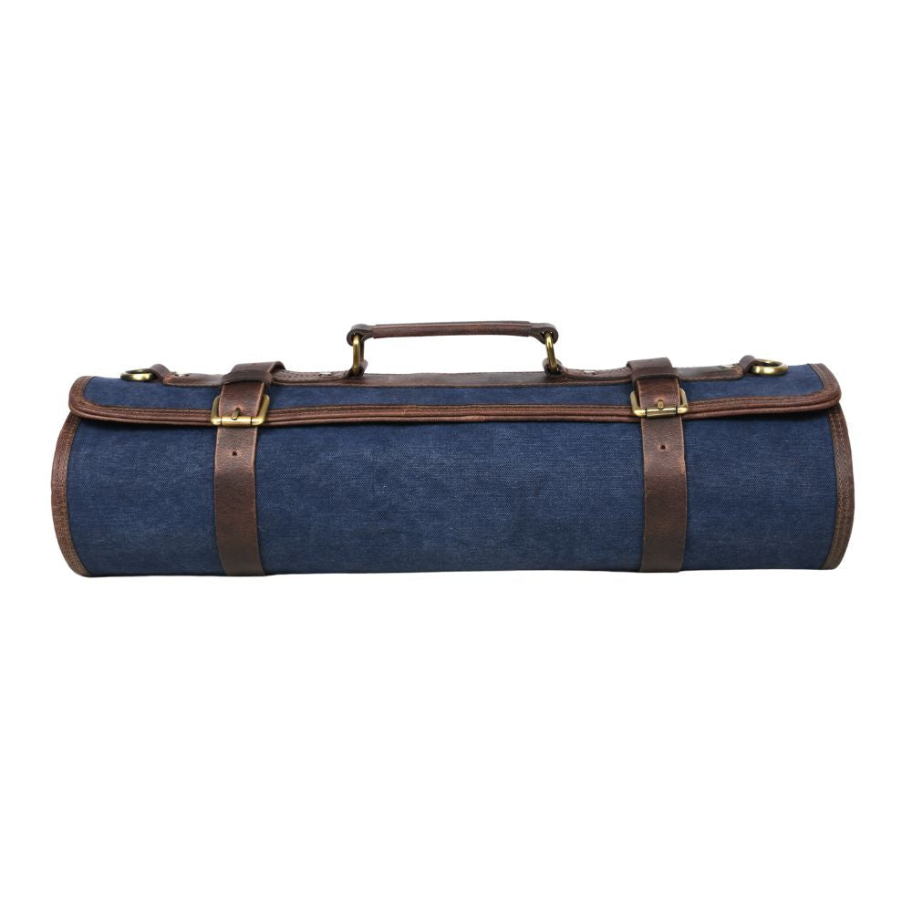 Turin Leather Canvas Chef Knife Roll Abyss Blue 10 Slot ( KR-68B )
