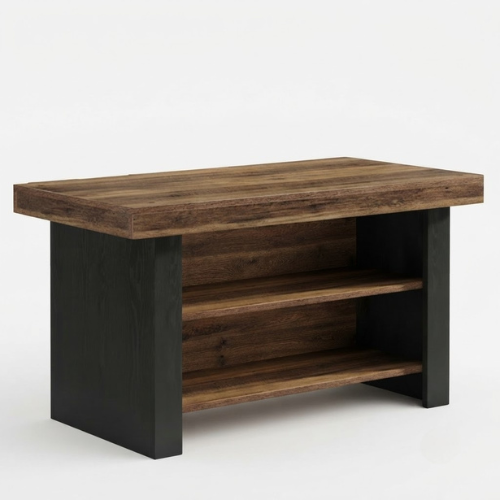 55" Kitchen Island, Farmhouse Center Island Table with 2-Tier Storage Shelves, Large Prep Station Brown
