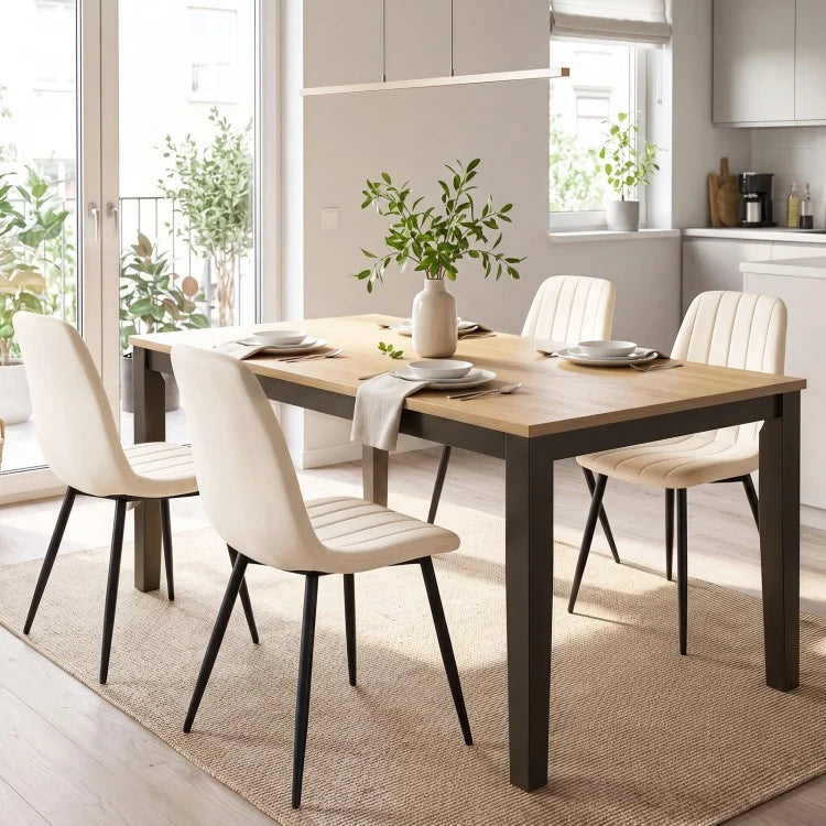 Upholstered Fabric Dining Chairs Set of 4 with Curved Backrest & Sturdy Metal Legs