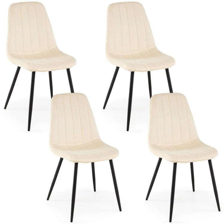 Upholstered Fabric Dining Chairs Set of 4 with Curved Backrest & Sturdy Metal Legs
