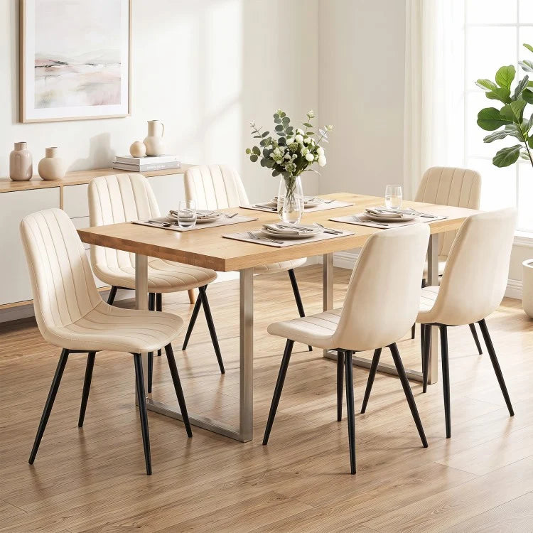 Upholstered Fabric Dining Chairs Set of 4 with Curved Backrest & Sturdy Metal Legs