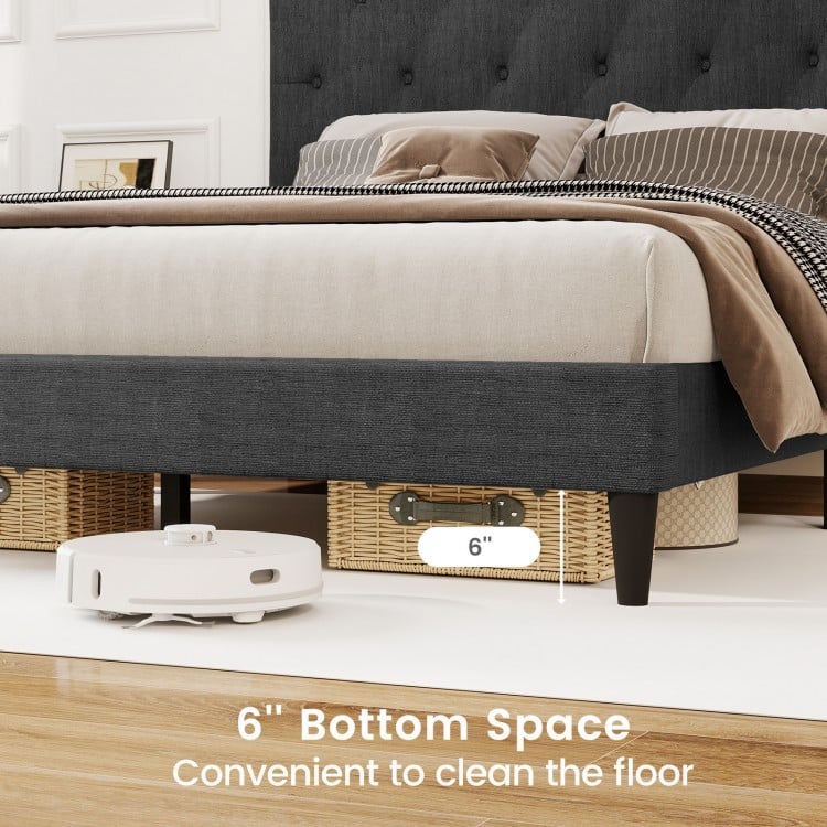 Upholstered Platform Bed with Tufted Headboard and Wooden Slats Gray-Full Size