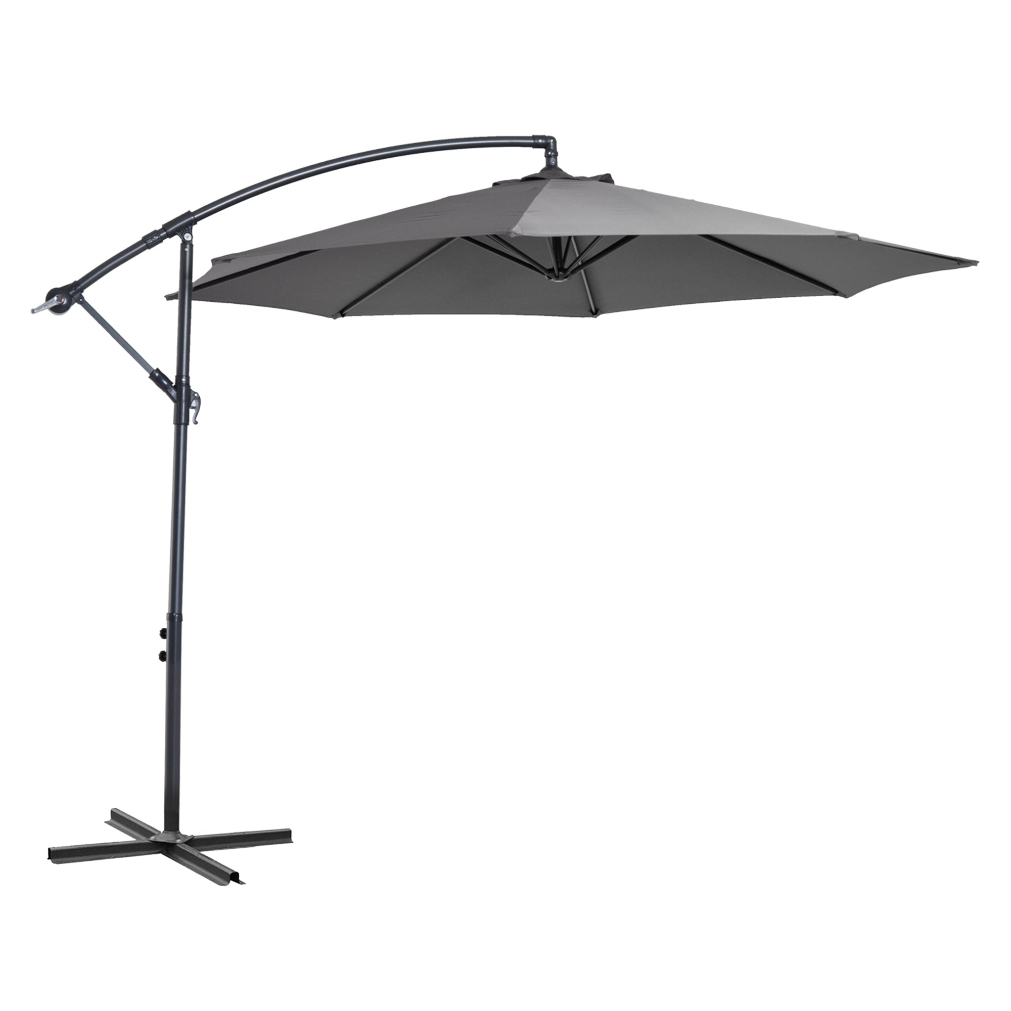 Outsunny 9.7ft Offset Patio UmbrellaCantilever Parasol with Crank Handle, 8 Ribs and Cross Base for Outdoor, Sun Shade, Cream