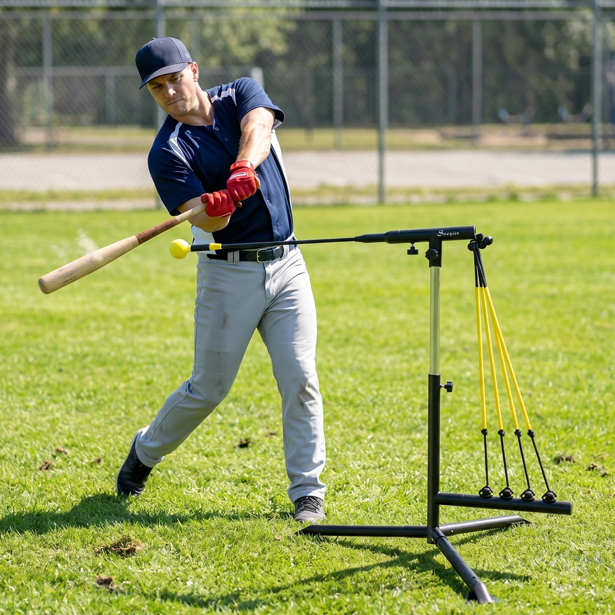Adjustable Baseball Hitting Trainer with Auto-Rebound & Resistance Bands