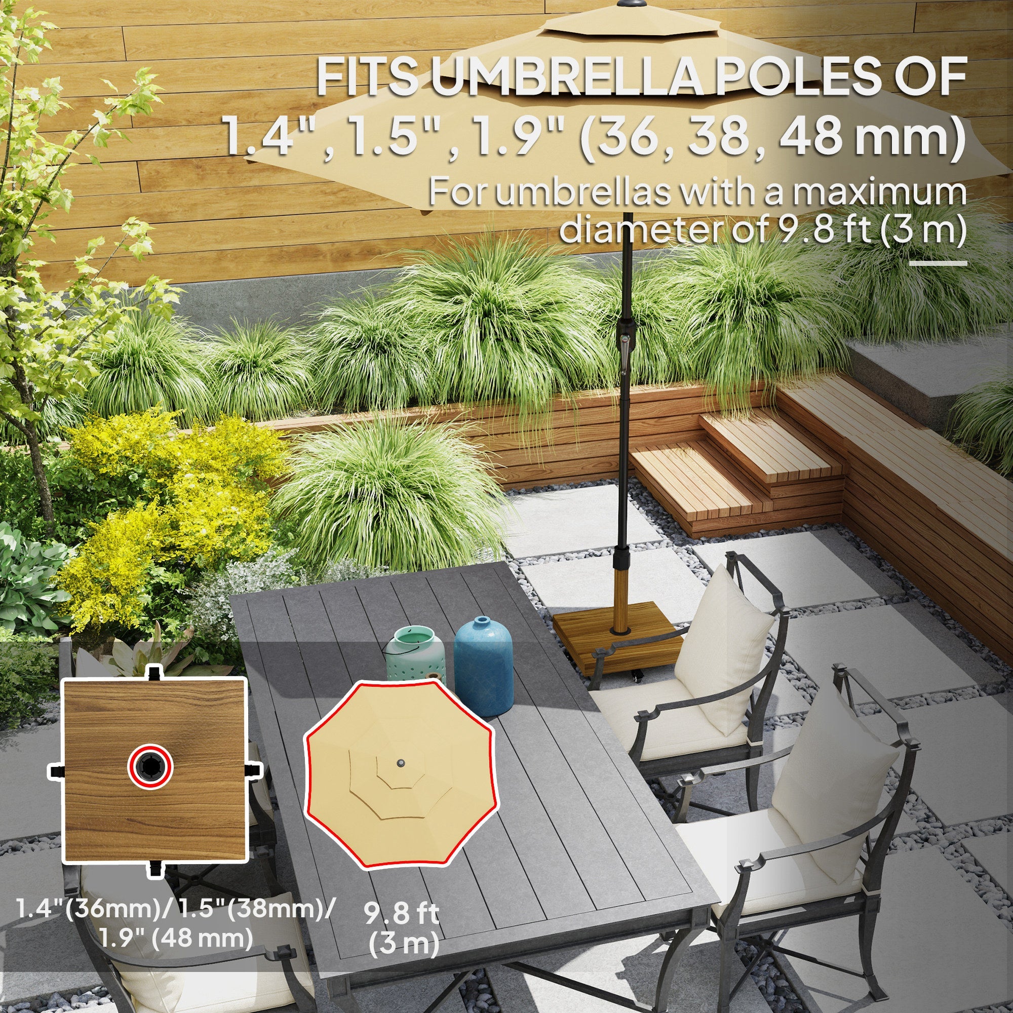 Outsunny Patio Umbrella Base Holder, Outdoor Umbrella Stand with Wheels, Heavy Duty Patio Umbrella Stand Base for Garden, Poolside, Nature Wood