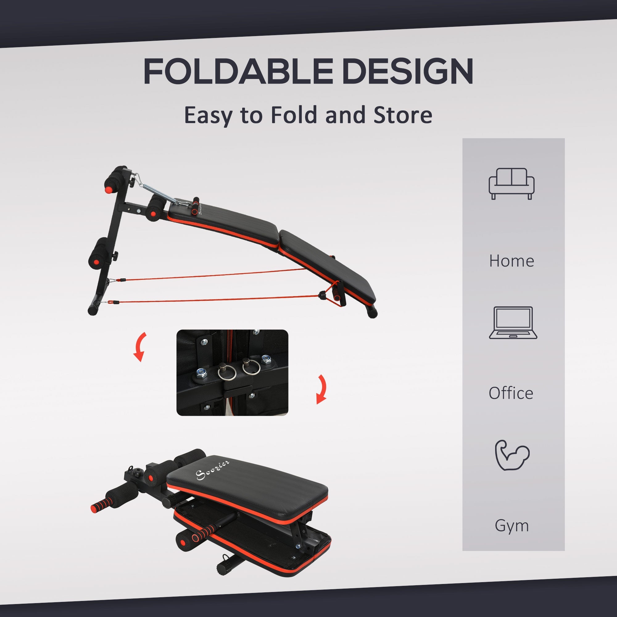 Soozier Adjustable Sit Up Bench Core Workout with Thigh Support Foldable Fitness Equipment for Home Gym Black