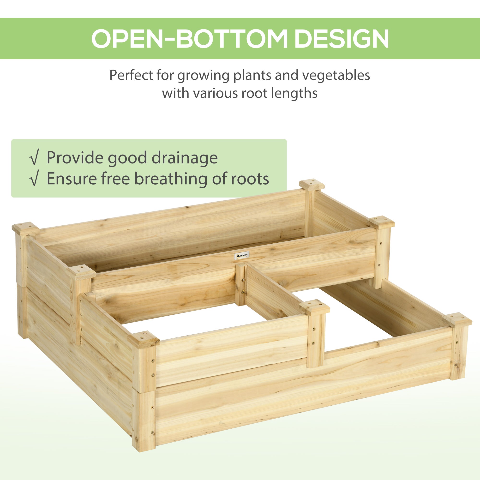 Outsunny 3-Tier Wooden Raised Garden Bed: Planter Box Kit for Growing Veggies, Herbs & Flowers in Natural Finish