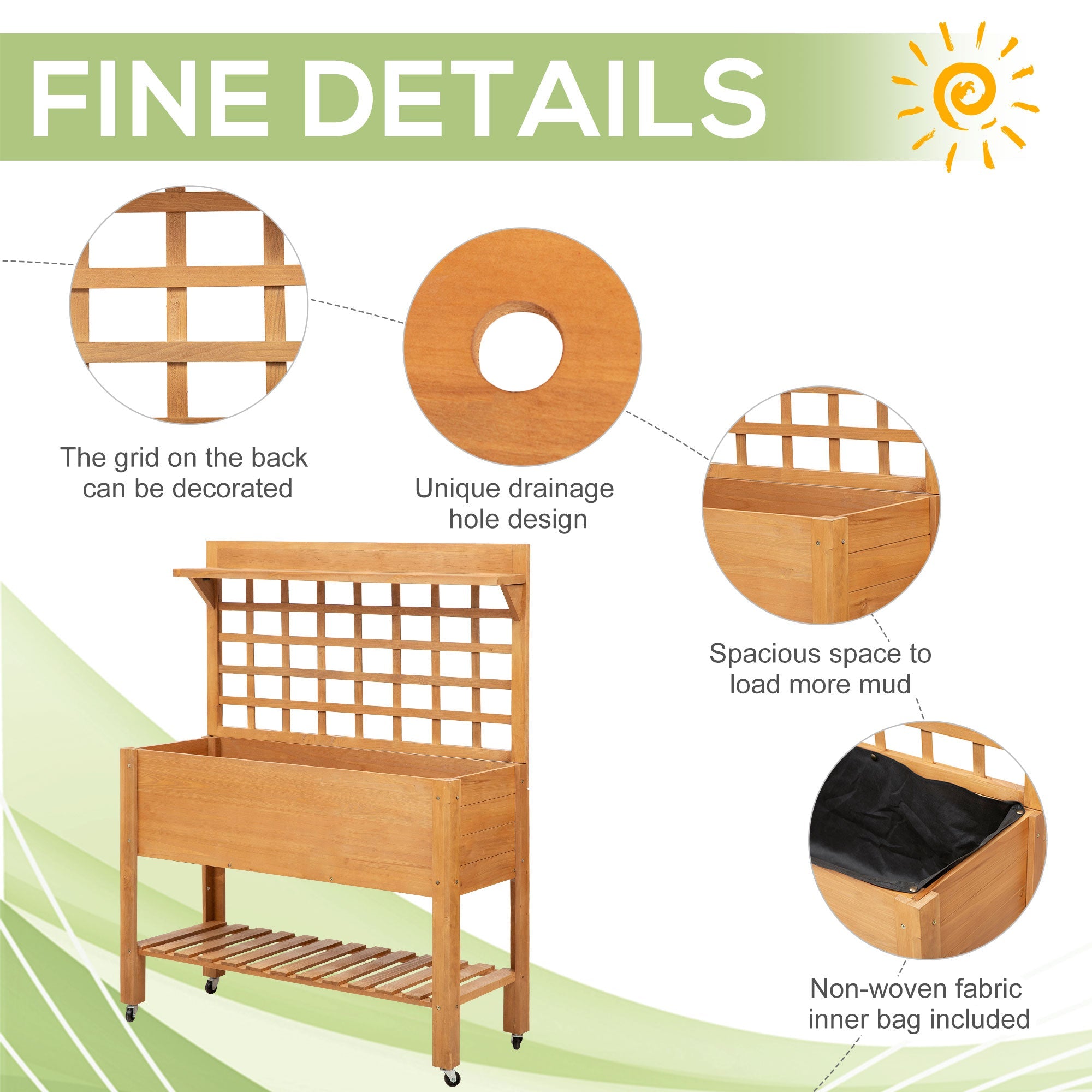 Outsunny Wooden Raised Planter Boxes Elevated Garden Bed Planter Flower Herb Boxes for Vegetables Flower,41.25"L x 15.75"W x 53.25"H