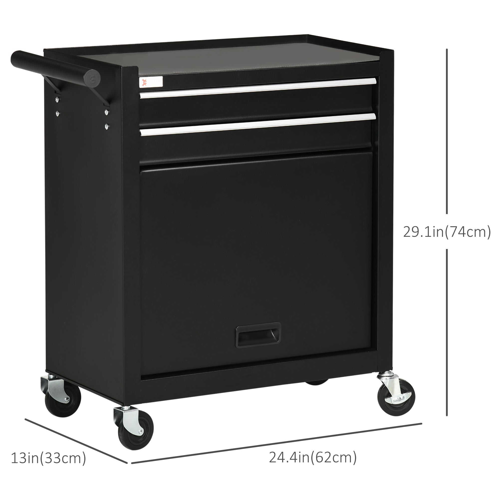 DURHAND Rolling Tool Vault: 2-Drawer Steel Chest for Warehouse & Workshop Organization, Black