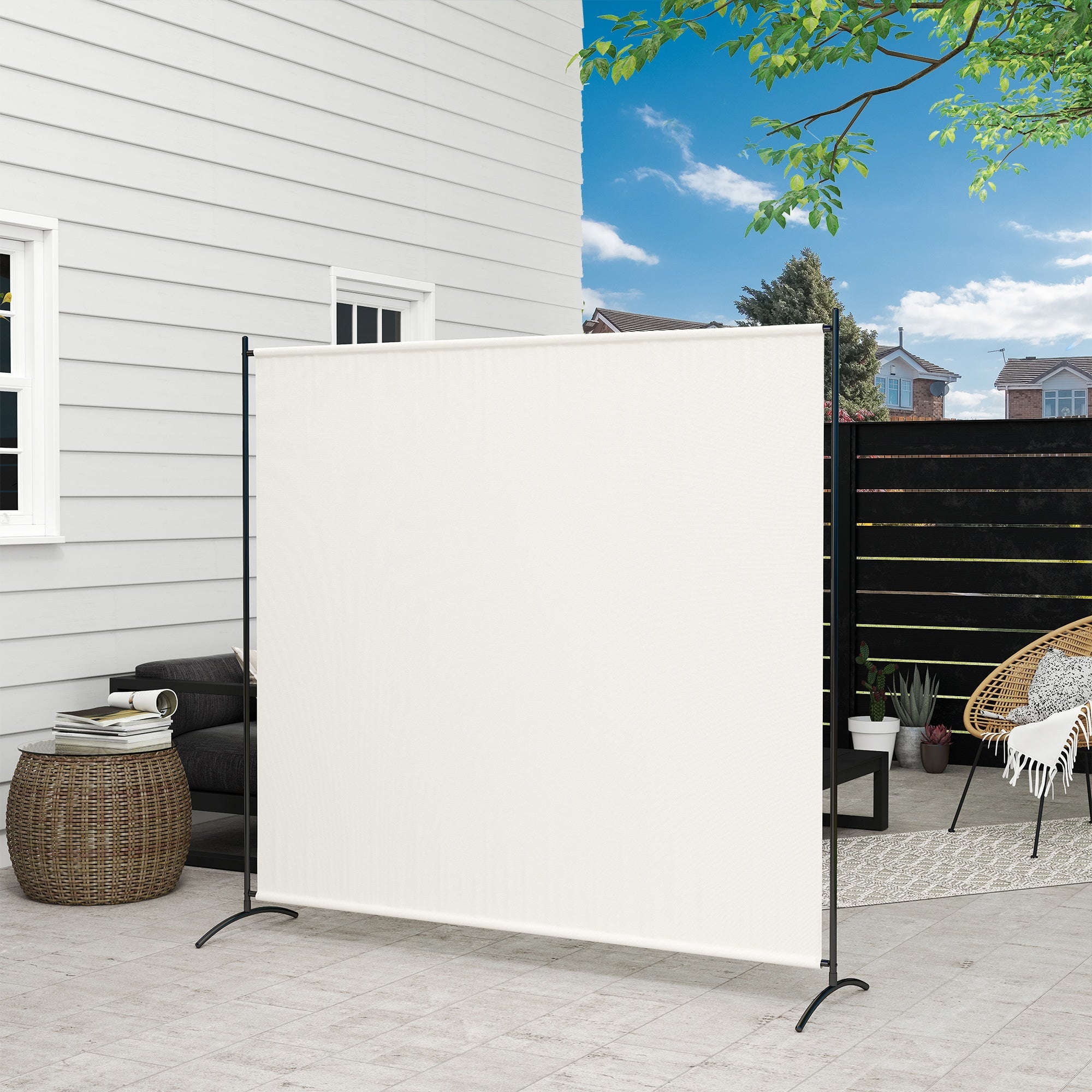 Outsunny Single Panel Room Divider, UV30+ Privacy Screen, Indoor Outdoor Privacy Panel with Stable Base, Beige