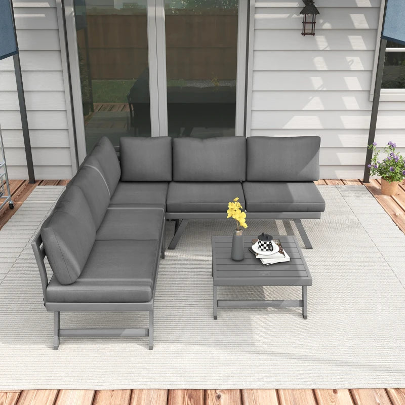 Outdoor Corner Garden Set, Convertible 4-Piece Furniture with 2 Sofas, 1 Corner Chair, and 1 Coffee Table, Grey