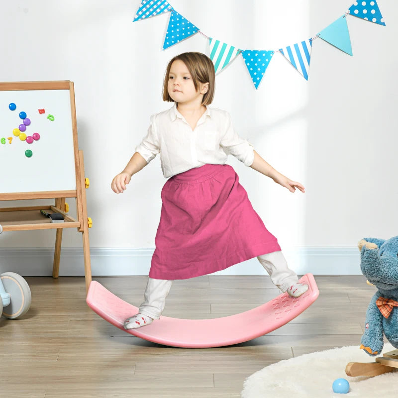 Qaba 32.3" Balance Board, Wobble Board Kids Curvy Rocker Board, Ended Preschool Learning Montessori Waldorf Toy, Pink