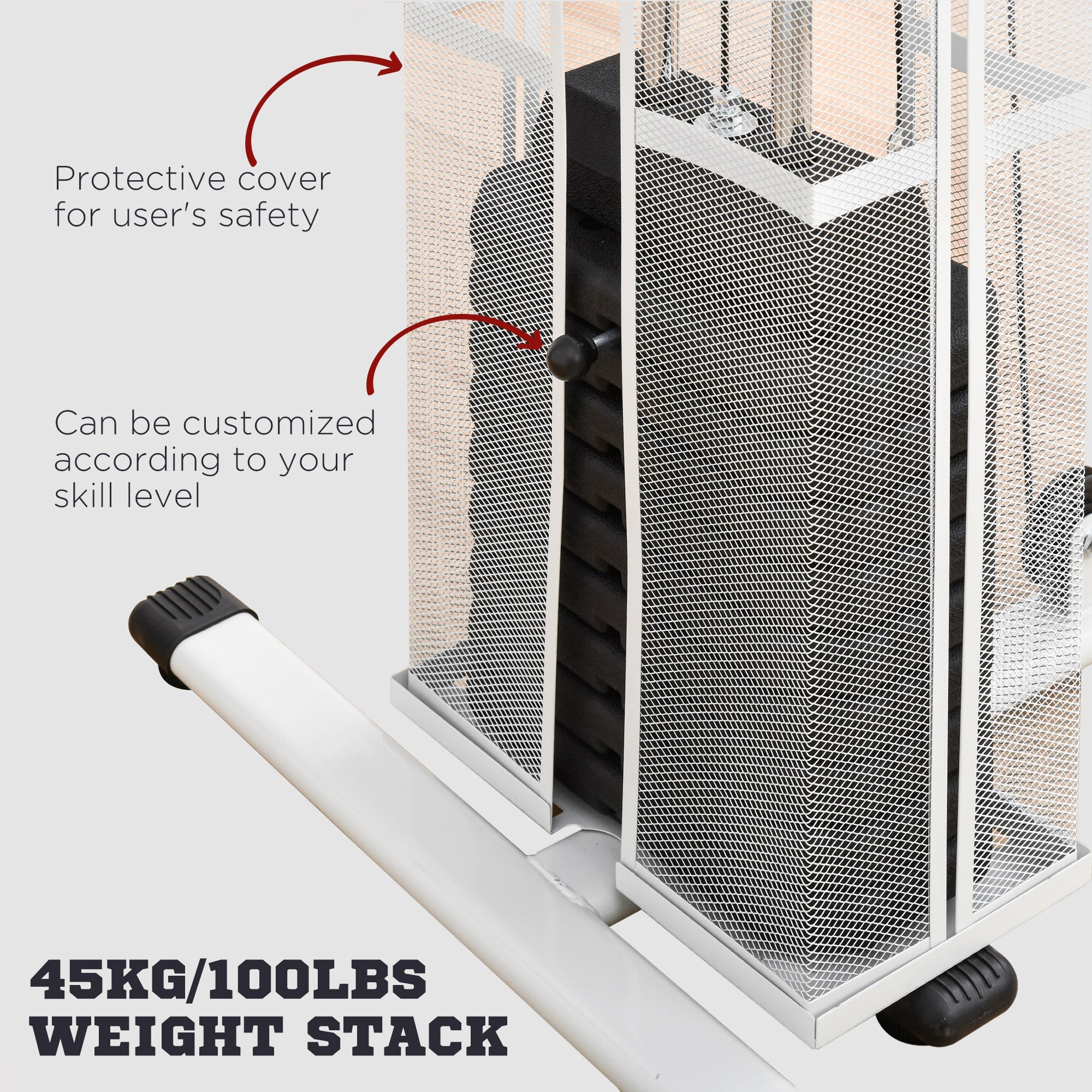 Soozier Home Gym, Multifunction Gym Equipment Workout Station with 100Lbs Weight Stack for Lat Pulldown, Leg Extensions, Preacher Bicep Curls, Triceps Pulldowns, Chest Press, White