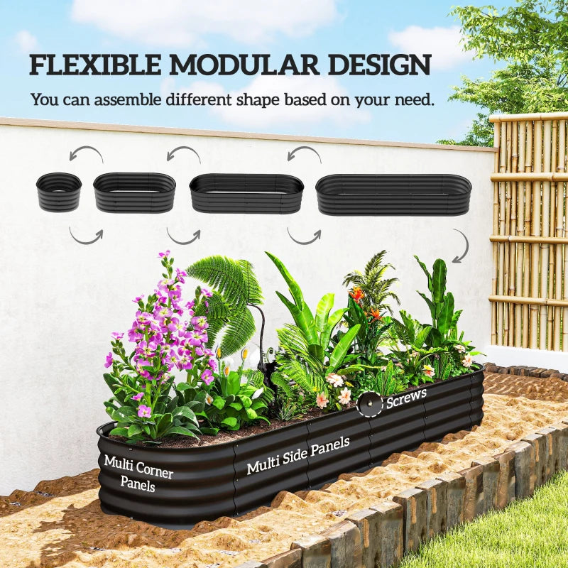 7.9 x 2 x 1ft Galvanized Raised Garden Bed Kit, Metal Planter Box with Safety Edging, Black