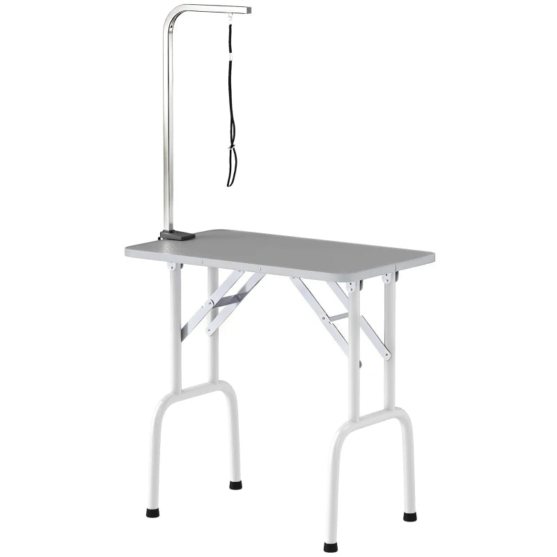 Foldable Pet Grooming Table for Dogs Cats with Adjustable Arm, Non-slip Surface, Grey