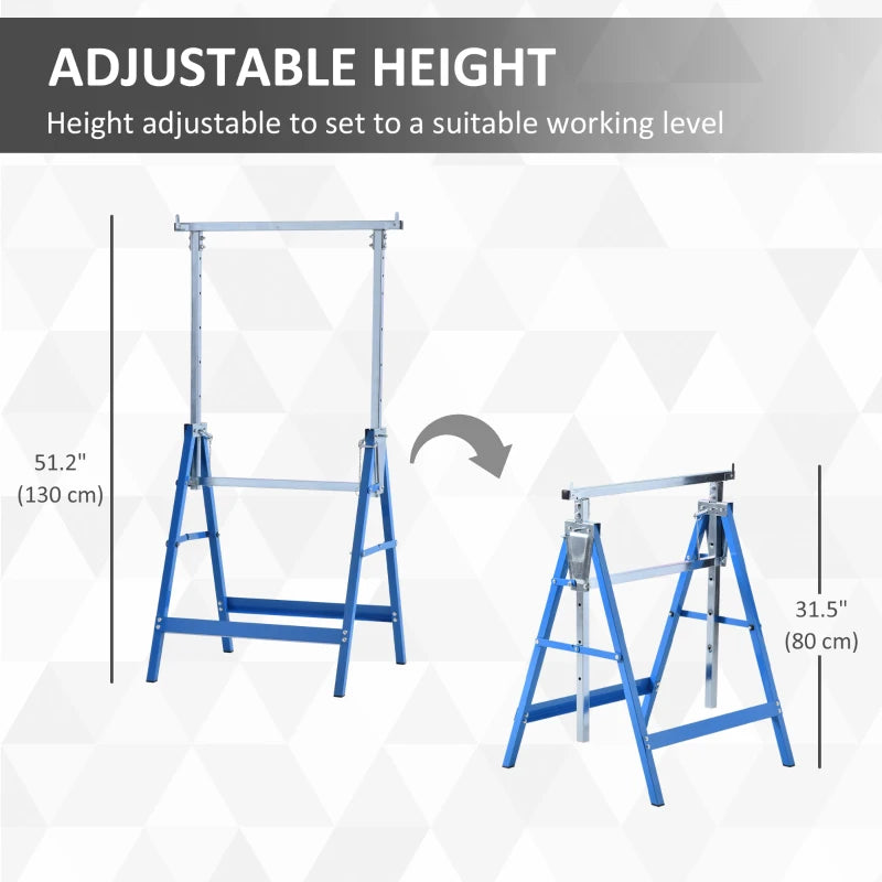 Set of 2 Adjustable Telescopic Builders Trestle, DIY Steel Work Bench Carpenter, Folding Saw Horse Tools Blue