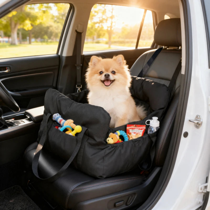Dog Car Seat for Small Pets, Dog Booster Car Seat with Cushion and Storage Pockets, Machine Washable, Black