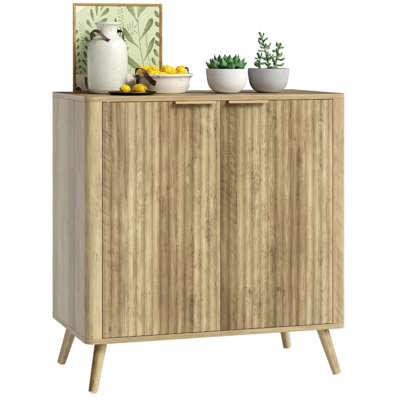 55" Buffet Cabinet, Modern Sideboard with 2 Fluted Doors and Adjustable Shelf for Kitchen, Living Room, White