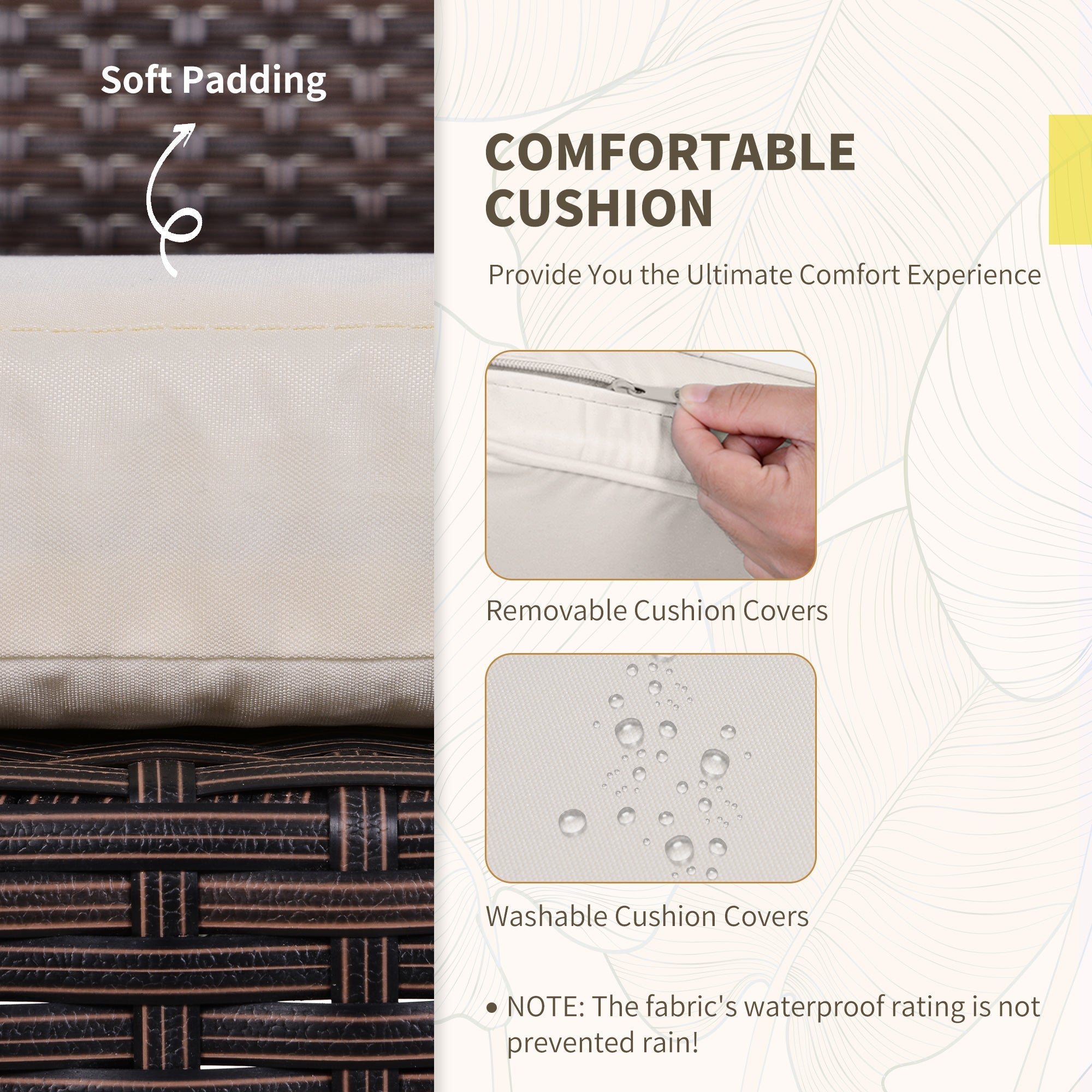 Outsunny 3PC Patio Bistro Set - Rattan Garden Furniture with Cushioned Chairs & Tea Table, Brown/White