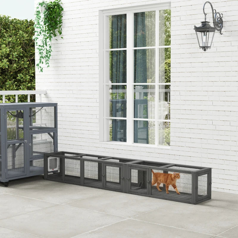 Cat Tunnel, Outdoor Cat Enclosure with Combinable Design, 8 Doors, 98" Kitty Toys for House, Window, Cage, Dark Grey