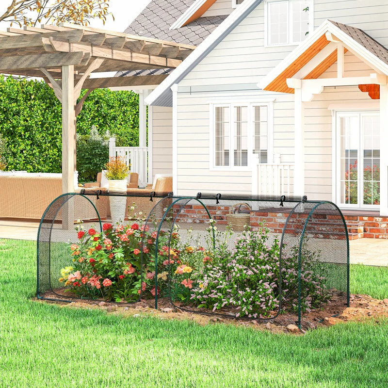 8' x 3' Crop Cage, Garden Plant Protector, with 3 Zippered Doors and 6 Ground Stakes, for Garden, Yard, Lawn, Black