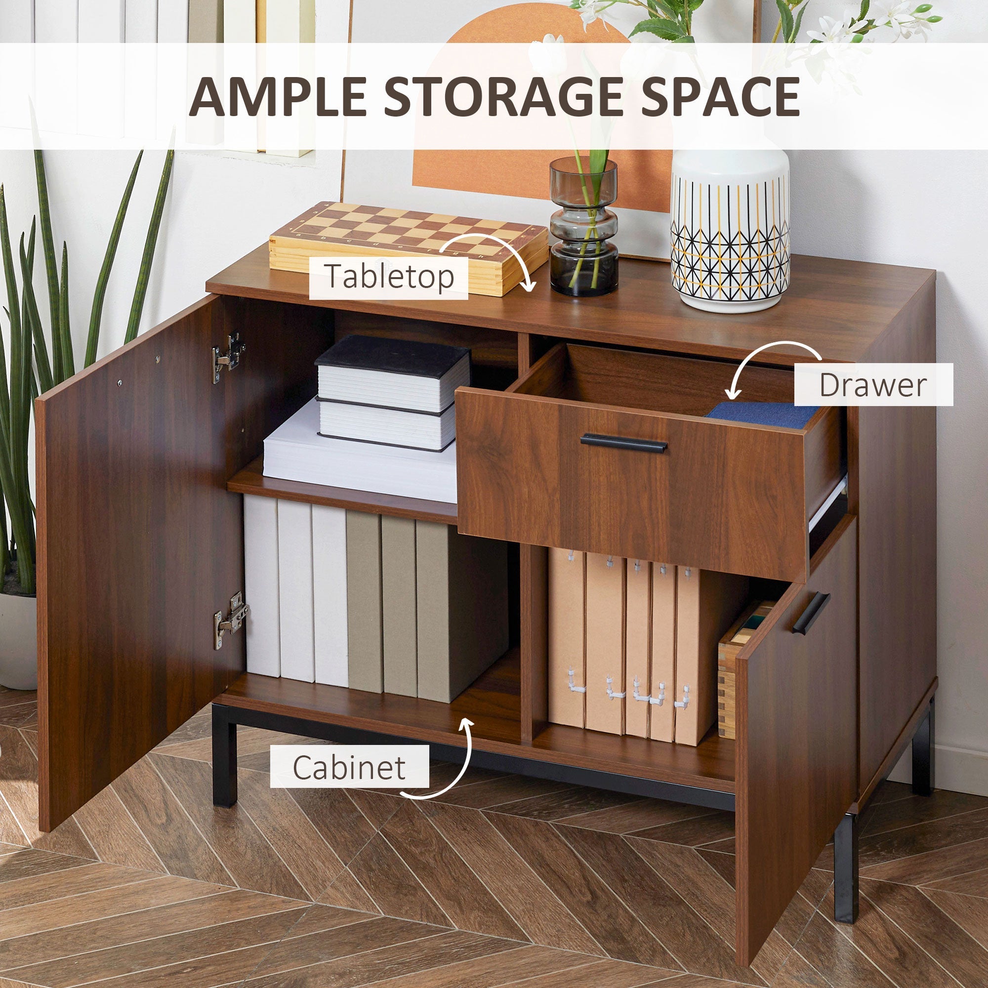 HOMCOM Kitchen Cabinet Storage Sideboard with Drawer Adjustable Shelves Enclosed Cabinet for Living Room Dining Room White