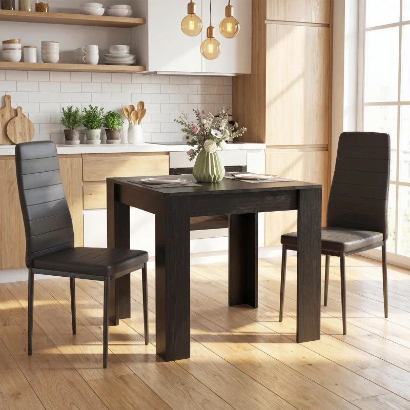 Dining Table Set for 2, Square Kitchen Table and Chairs, Dining Room Table and PU Leather Upholstered Chairs, Black
