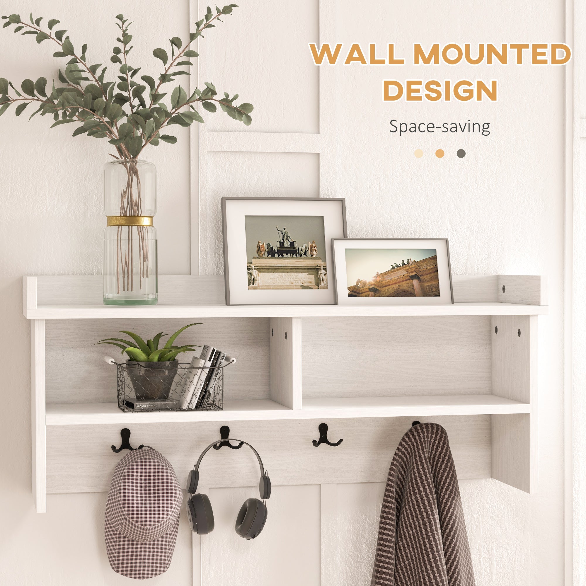 HOMCOM Coat Rack Shoe Bench Set Entryway 8 Cubbies 4 Hooks Hallway Living Room Bedroom White