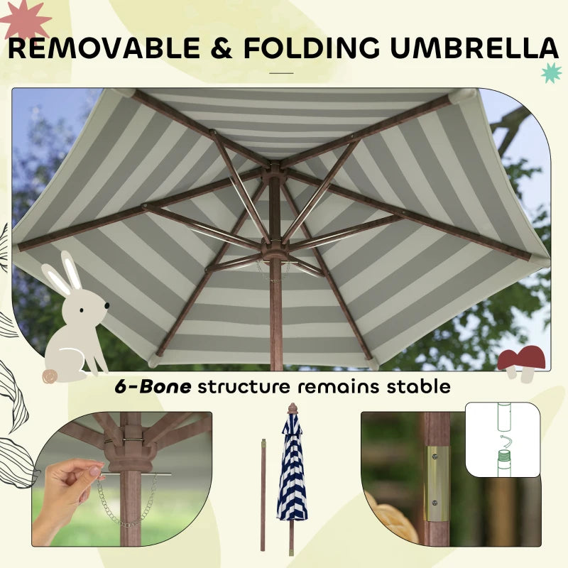 Qaba Wooden Kids Picnic Table & Bench Set with Removable Umbrella, Cushions, for Garden, Backyard, Patio, Navy Blue