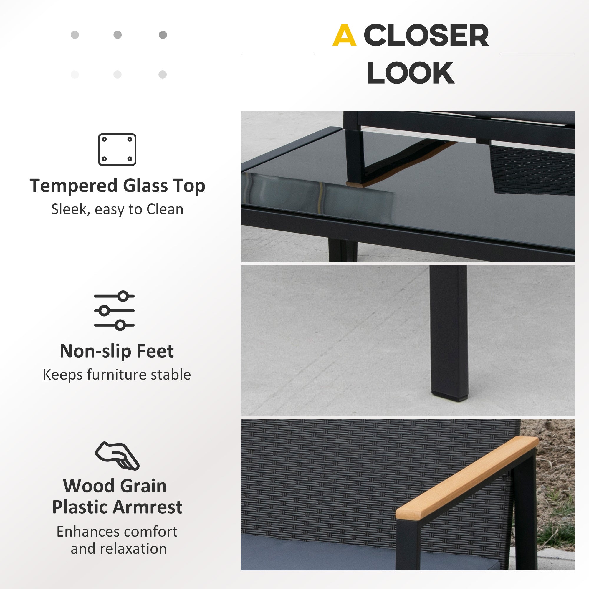 Outsunny 4-Piece Cushioned Rattan Wicker Outdoor Chair Loveseat Patio Furniture Set