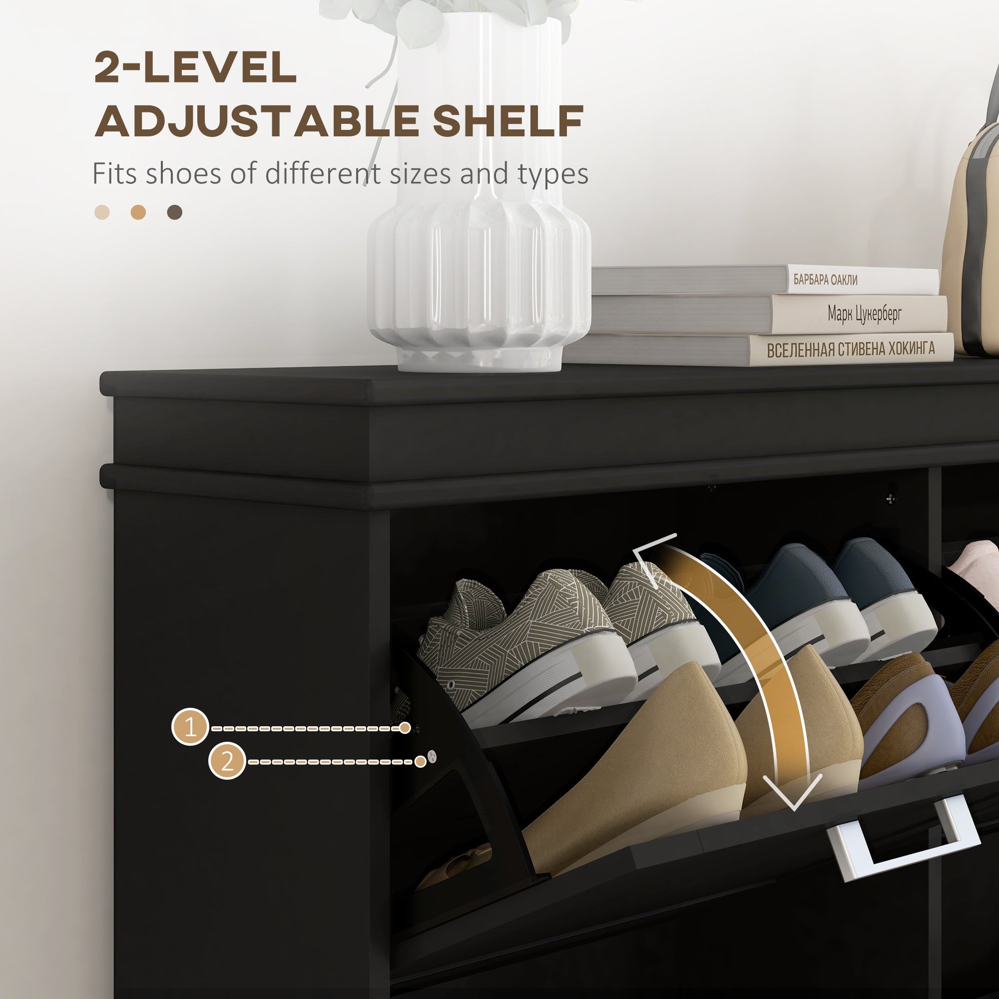 HOMCOM Shoe Storage Cabinet: Space-Saving Design with 4 Flip Drawers & Adjustable Shelves for 20 Pairs, Black