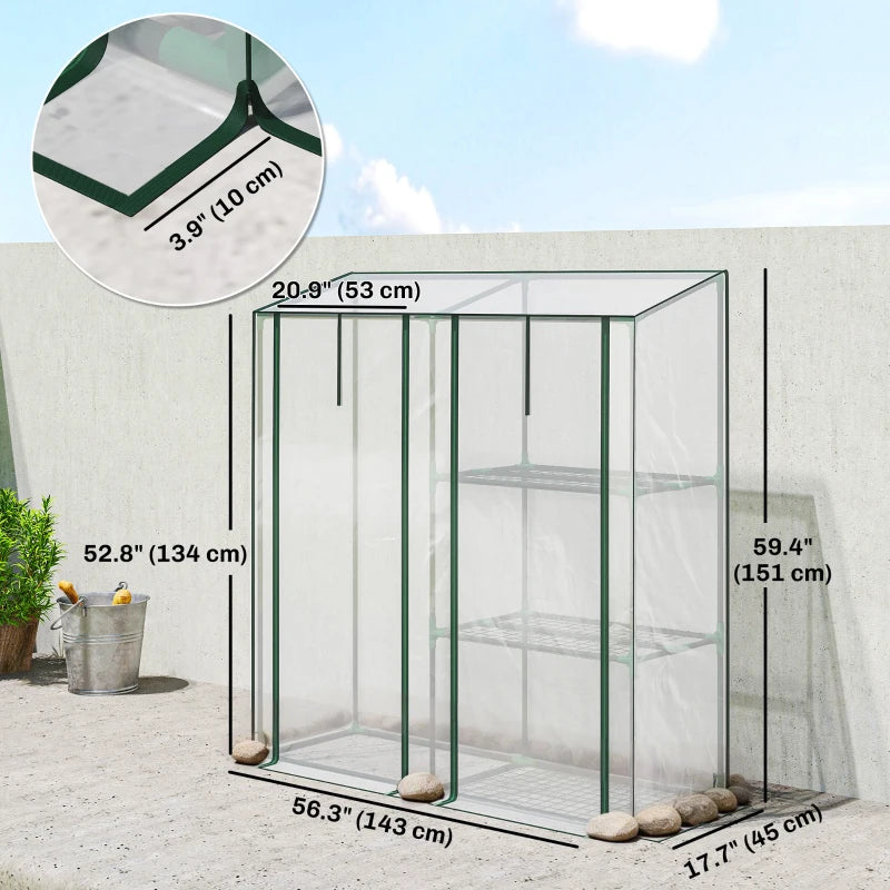 Mini Greenhouse, Portable Greenhouse with 3 Shelves, 2 Roll-up Doors, 56.3" x 17.7" x 59.4", Clear