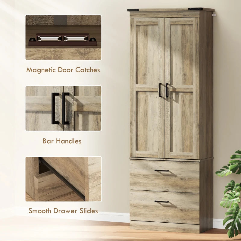67" Tall Kitchen Pantry Storage Cabinet, Kitchen Pantry Cabinet with Doors, Drawers and Adjustable Shelves, Light Ivory