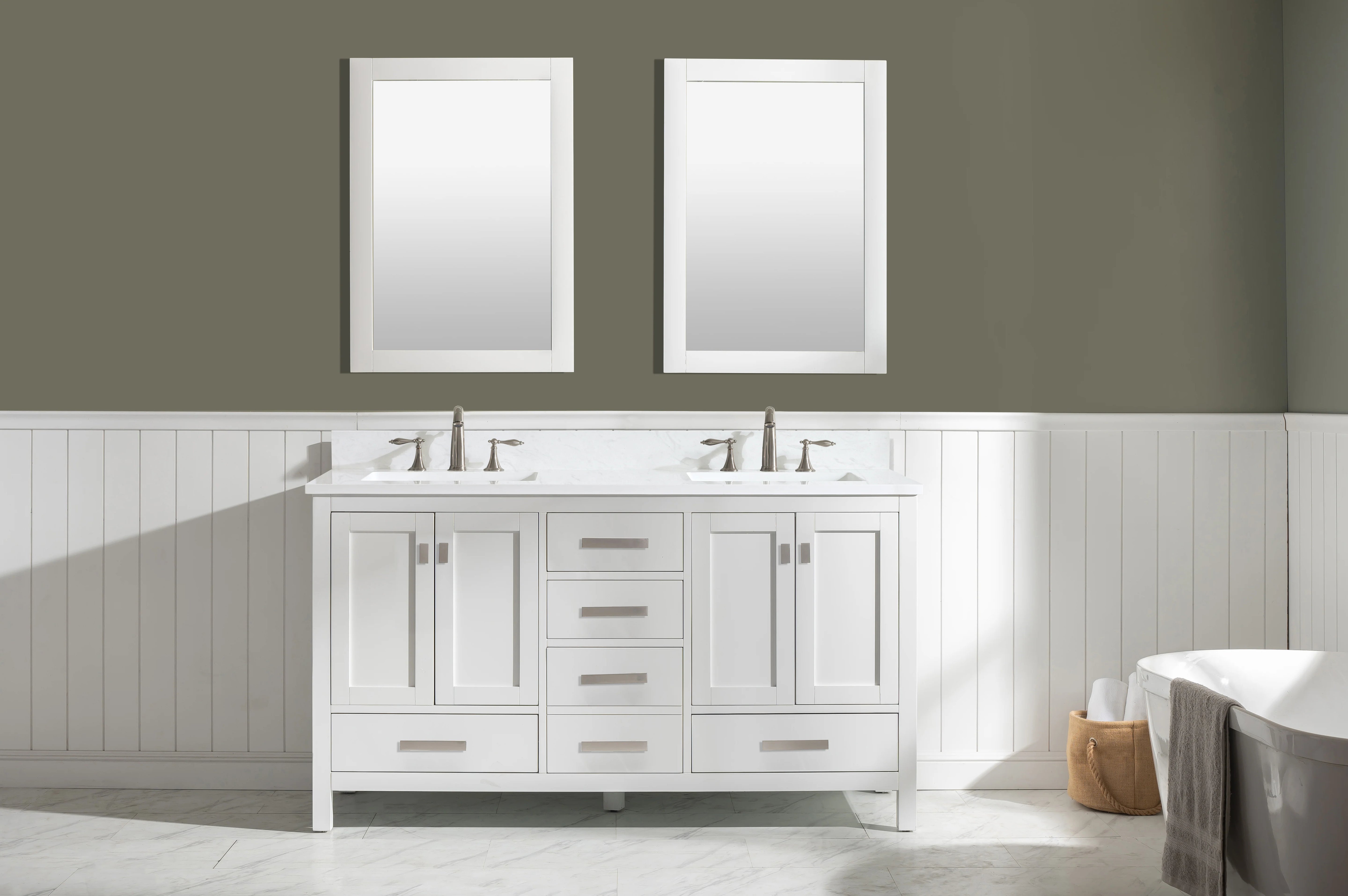Valentino 60" Double Sink Vanity with White Quartz Top